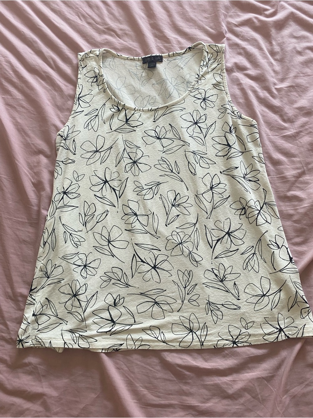 Sleeveless White Floral Sketch Tank Top